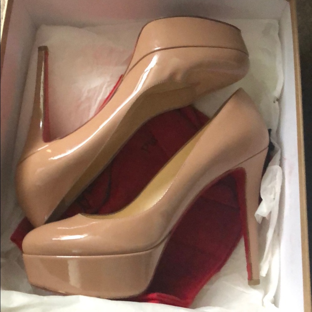 Christian Louboutin Nude Patent Leather Platform Pumps with Red Soles